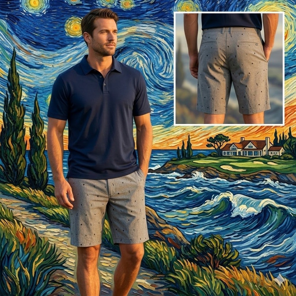 TravisMathew Mens 36 Grey Parrot Print Performance‎ Golf Shorts 73809-00 Stretch